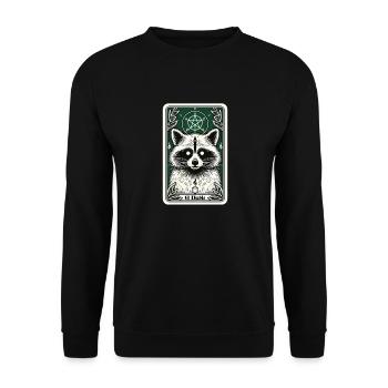 Tarotkarte Der Teufel XV, Tarot Karte Waschbär - Unisex Pullover - Schwarz - Vorne - Alina (178cm) & Michal (187cm)