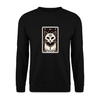 Tarot Card The Devil XV, Tarot Card Cat - Unisex Sweatshirt - black - Front - Alina (178cm) & Michal (187cm)
