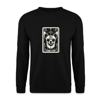 Tarot Card The Devil XV, Tarot Card Chihuahua - Unisex Sweatshirt - black - Front - Alina (178cm) & Michal (187cm)