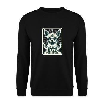 Tarot Card The Devil XV, Tarot Card Chihuahua - Unisex Sweatshirt - black - Front - Alina (178cm) & Michal (187cm)