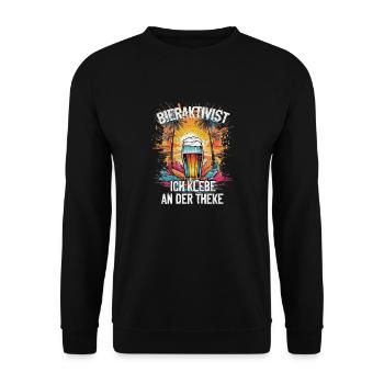 Bieraktivist ich klebe an der Theke – Partyspaß - Unisex Pullover - Schwarz - Vorne - Alina (178cm) & Michal (187cm)