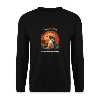 Pinguin Faulenzer Fun Witziger Spruch Chillen - Unisex Pullover - Schwarz - Vorne - Alina (178cm) & Michal (187cm)