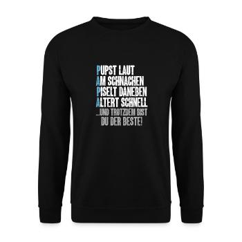 PAPA – farts loudly, snoring, next to it - Unisex Sweatshirt - black - Front - Alina (178cm) & Michal (187cm)