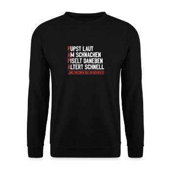 PAPA – farts loudly, snoring, next to it - Unisex Sweatshirt - black - Front - Alina (178cm) & Michal (187cm)
