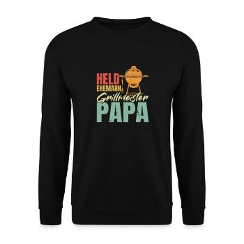 Héros, mari, maître du gril, papa - Sweat-shirt Unisexe - noir - Devant - Alina (178cm) & Michal (187cm)