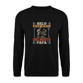 Héros, mari, maître du gril, papa - Sweat-shirt Unisexe - noir - Devant - Alina (178cm) & Michal (187cm)