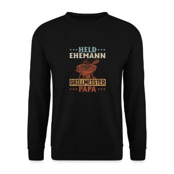 Héros, mari, maître du gril, papa - Sweat-shirt Unisexe - noir - Devant - Alina (178cm) & Michal (187cm)