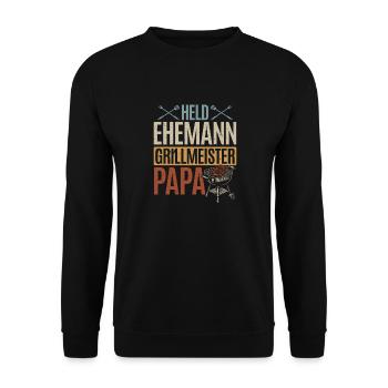 Héros, mari, maître du gril, papa - Sweat-shirt Unisexe - noir - Devant - Alina (178cm) & Michal (187cm)