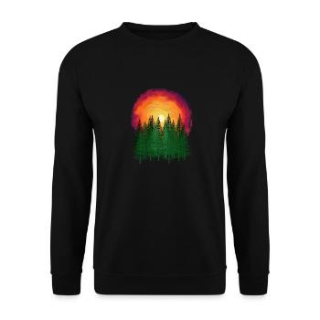 Sonnenuntergang Wald Tannen Natur Bäume Baum - Unisex Pullover - Schwarz - Vorne - Alina (178cm) & Michal (187cm)
