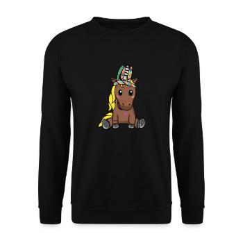 Poney Hippie Poulain Cheval Ross Plumes Gaule - Sweat-shirt Unisexe - noir - Devant - Alina (178cm) & Michal (187cm)