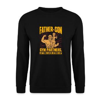 Vater Sohn Fitnessstudio Partner heben sich gegenseitig auf - Unisex Pullover - Schwarz - Vorne - Alina (178cm) & Michal (187cm)