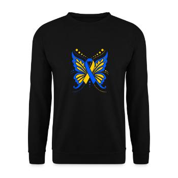 Down Syndrom Schmetterling - Unisex Pullover - Schwarz - Vorne - Alina (178cm) & Michal (187cm)