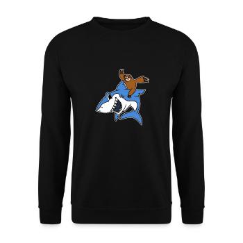 Paresseux Riding Shark TShirt Drôle Animal Lent - Sweat-shirt Unisexe - noir - Devant - Alina (178cm) & Michal (187cm)