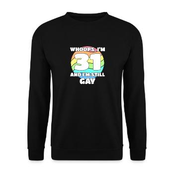 31. Geburtstag 31 BDay Lesbisch Schwul Bi Trans - - Unisex Pullover - Schwarz - Vorne - Alina (178cm) & Michal (187cm)