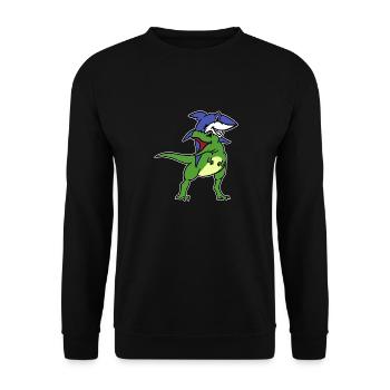 Drôle de requin chevauchant T-Rex Dinosaure Nouveauté graphique - Sweat-shirt Unisexe - noir - Devant - Alina (178cm) & Michal (187cm)