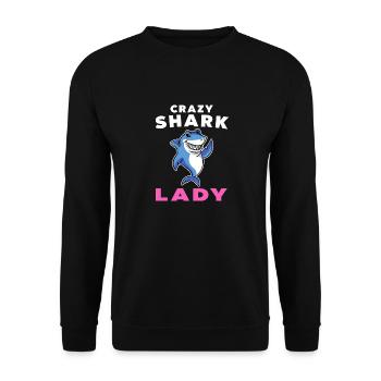 Verrückte Hai-Dame mit süßer lächelnder Hai-Neuheit - Unisex Pullover - Schwarz - Vorne - Alina (178cm) & Michal (187cm)