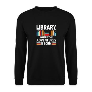 Bibliothèque Là où les aventures commencent - Coloré - Sweat-shirt Unisexe - noir - Devant - Alina (178cm) & Michal (187cm)