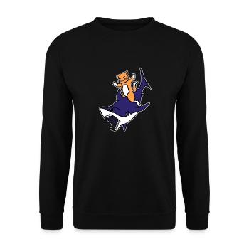 Chaton chevauchant un requin Drôle Chat mignon Jeu de mots graphique - Sweat-shirt Unisexe - noir - Devant - Alina (178cm) & Michal (187cm)