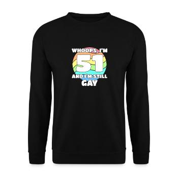 51. Geburtstag 51 BDay Lesbisch Schwul Bi Trans - - Unisex Pullover - Schwarz - Vorne - Alina (178cm) & Michal (187cm)