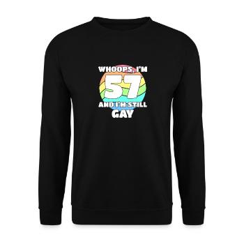 57. Geburtstag 57 BDay Lesbisch Schwul Bi Trans - - Unisex Pullover - Schwarz - Vorne - Alina (178cm) & Michal (187cm)