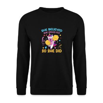 She Believed She Could Fly So She Did - Unisex Pullover - Schwarz - Vorne - Alina (178cm) & Michal (187cm)