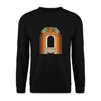 Girl Power Hippie Spruch mit einem Van - Unisex Pullover - Schwarz - Vorne - Alina (178cm) & Michal (187cm)