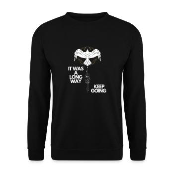 Keep going Nordisches Motivations Design - Unisex Pullover - Schwarz - Vorne - Alina (178cm) & Michal (187cm)