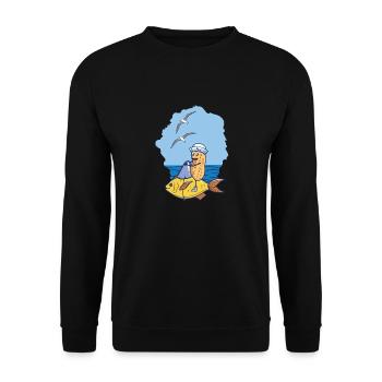 Poisson Poisson Mer Marin Requin Marin Mouettes - Sweat-shirt Unisexe - noir - Devant - Alina (178cm) & Michal (187cm)