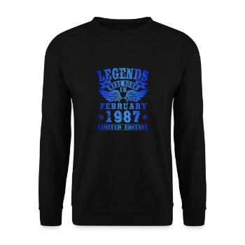 Legends were born in Februar 1987 Geburtstag - Unisex Pullover - Schwarz - Vorne - Alina (178cm) & Michal (187cm)