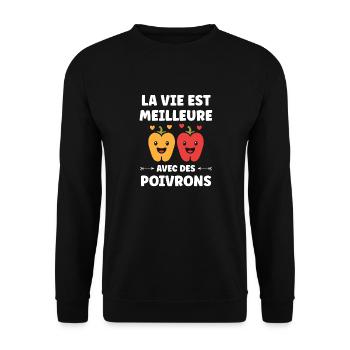Humour poivron - Sweat-shirt Unisexe - noir - Devant - Alina (178cm) & Michal (187cm)