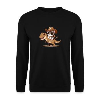 Dinosaurier Und Katze, T-Rex, Katzenbesitzer - Unisex Pullover - Schwarz - Vorne - Alina (178cm) & Michal (187cm)