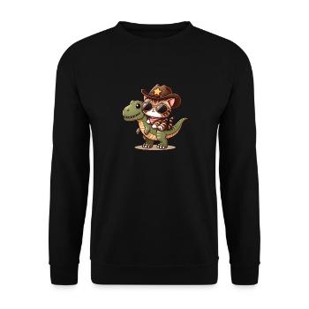 Dinosaurier Und Katze, T-Rex, Katzenbesitzer - Unisex Pullover - Schwarz - Vorne - Alina (178cm) & Michal (187cm)