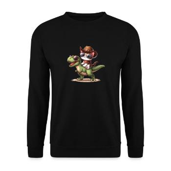 Dinosaurier Und Katze, T-Rex, Katzenbesitzer - Unisex Pullover - Schwarz - Vorne - Alina (178cm) & Michal (187cm)