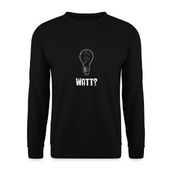 Elektriker: WATT? Humor und Handwerk vereint - Unisex Pullover - Schwarz - Vorne - Alina (178cm) & Michal (187cm)