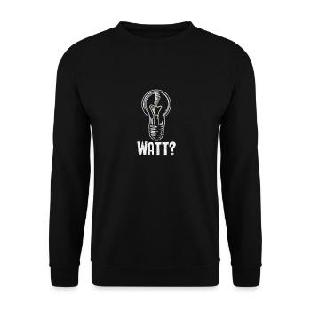Elektriker: WATT? Humor und Handwerk vereint - Unisex Pullover - Schwarz - Vorne - Alina (178cm) & Michal (187cm)