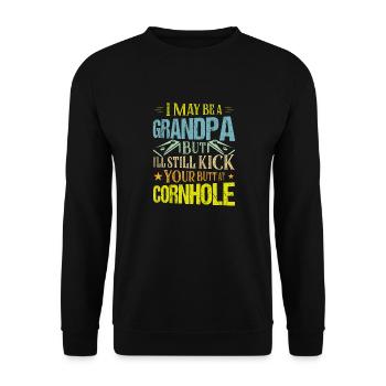 Drôle de grand-père Cornhole Player Bean Bag Toss - Sweat-shirt Unisexe - noir - Devant - Alina (178cm) & Michal (187cm)