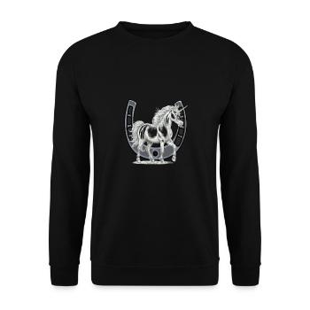 Hufeisen Einhorn Einhörner Pferd Pferde - Unisex Pullover - Schwarz - Vorne - Alina (178cm) & Michal (187cm)