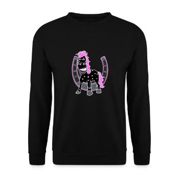 Pferd Pferde Hufeisen Reiterin Reiter Gaul witzig - Unisex Pullover - Schwarz - Vorne - Alina (178cm) & Michal (187cm)