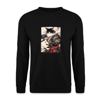 Chat samouraï Kawaii Chat ninja japonais - Sweat-shirt Unisexe - noir - Devant - Alina (178cm) & Michal (187cm)
