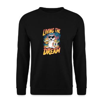 Katze und Bier, einen Traum leben - Humor - Unisex Pullover - Schwarz - Vorne - Alina (178cm) & Michal (187cm)