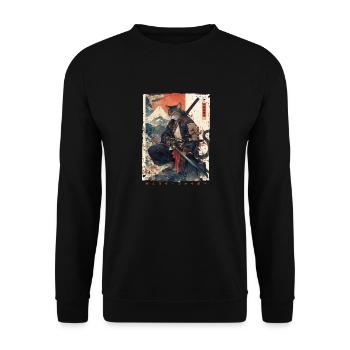 Samurai Cat Kawaii Japanische Ninja Katze - Unisex Pullover - Schwarz - Vorne - Alina (178cm) & Michal (187cm)