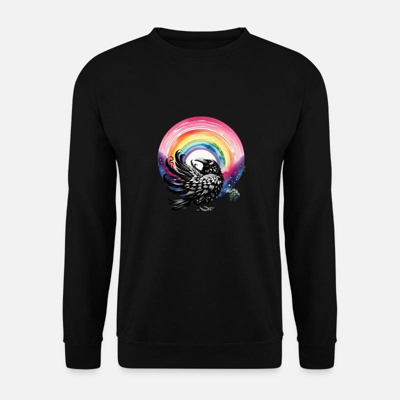 Regenbogen Krähe Krähen Rabe Raben Frühling - Unisex Pullover - Schwarz