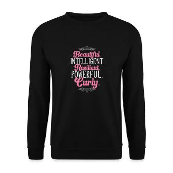Lockiges Haar Afro Locken Natürliches Haar - Unisex Pullover - Schwarz - Vorne - Alina (178cm) & Michal (187cm)