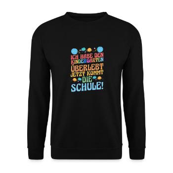 11 Klasse Schulkind Schulanfang Kindergarten Kita - Unisex Pullover - Schwarz - Vorne - Alina (178cm) & Michal (187cm)