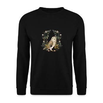 Eulen Eule Blumen Frühling - Unisex Pullover - Schwarz - Vorne - Alina (178cm) & Michal (187cm)