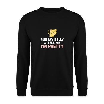 Gelbes Kätzchen - Reib meinen Bauch und sag mir, dass ich hübsch bin - Unisex Pullover - Schwarz - Vorne - Alina (178cm) & Michal (187cm)