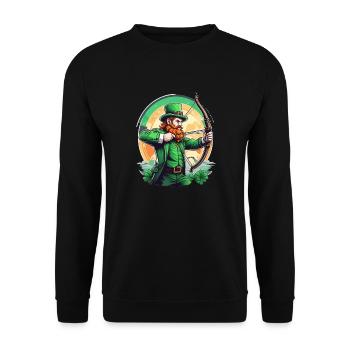 St. Patrick's Day Kleeblatt Bogenschießen - Unisex Pullover - Schwarz - Vorne - Alina (178cm) & Michal (187cm)