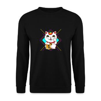 Maneki Neko Japan Lucky Charm - Unisex Sweatshirt - black - Front - Alina (178cm) & Michal (187cm)