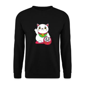 Porte-bonheur Maneki Neko Japon - Sweat-shirt Unisexe - noir - Devant - Alina (178cm) & Michal (187cm)
