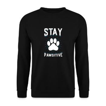 Stay Pawsitive Lustiger Hund Pfotenabdruck Tierliebhaber - Unisex Pullover - Schwarz - Vorne - Alina (178cm) & Michal (187cm)